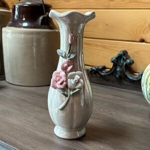 Vintage  Floral Ceramic Vase with Raised delicate flowers
